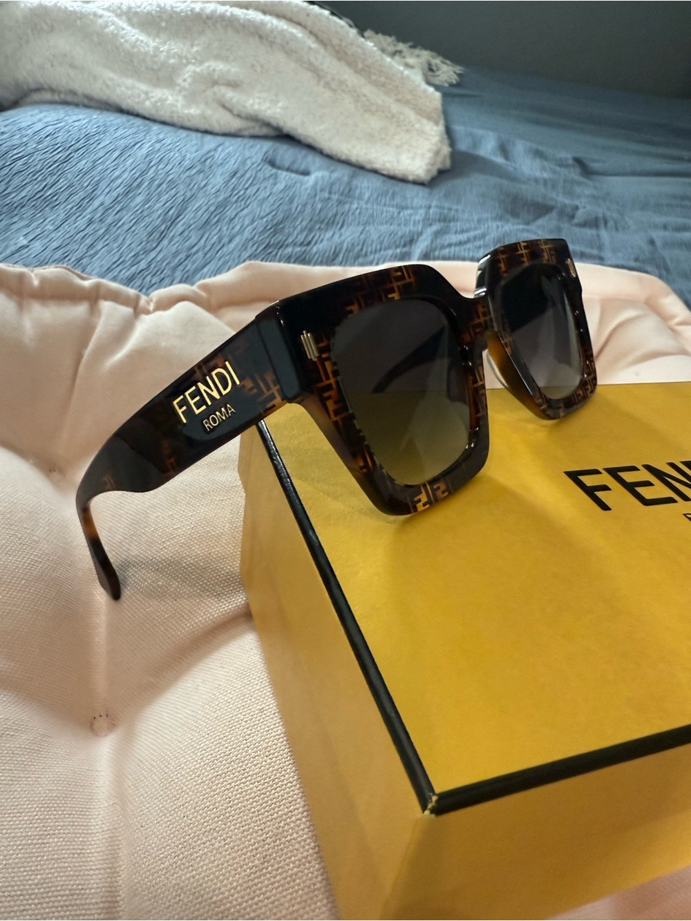 Fendi Tortoiseshell Brown and Gold Square Sunglasses